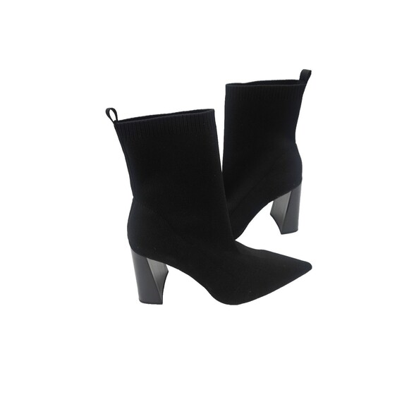 Zara Black Fabric/Stretch Sock Pointed Toe Block Ankle Heel Boots Size 42 - Picture 1 of 8